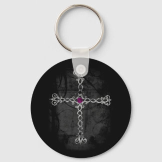 gothic cross keychain - purple