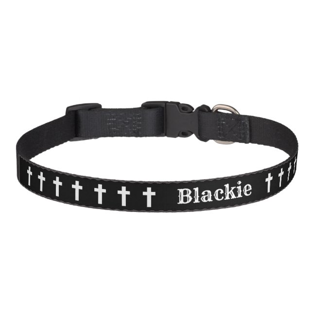 Gothic cross pattern black and white pet collar (Front)