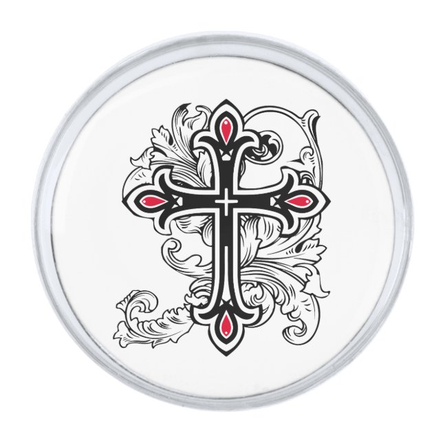Gothic cross silver finish lapel pin (Front)