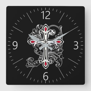 Gothic cross square wall clock
