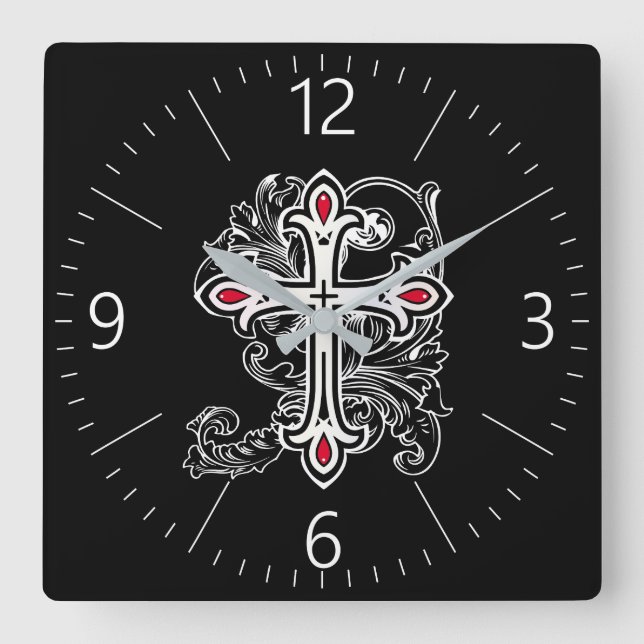 Gothic cross square wall clock (Front)