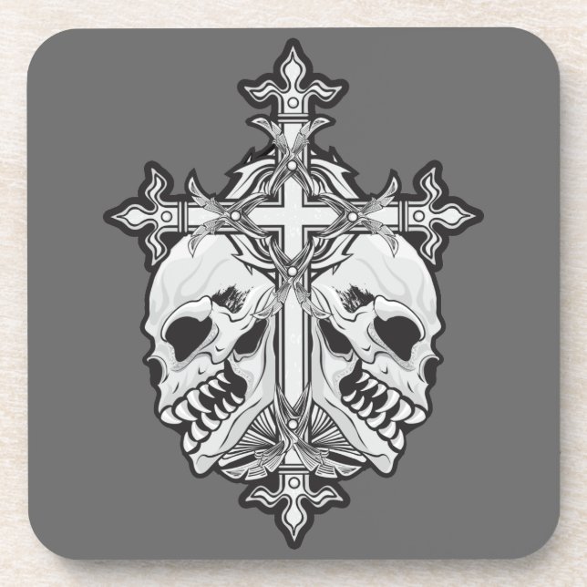 Gothic Cross with Skulls Beverage Coaster (Front)
