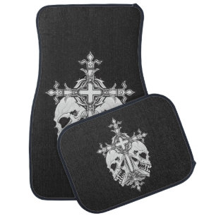 Gothic Cross with Skulls Car Mat