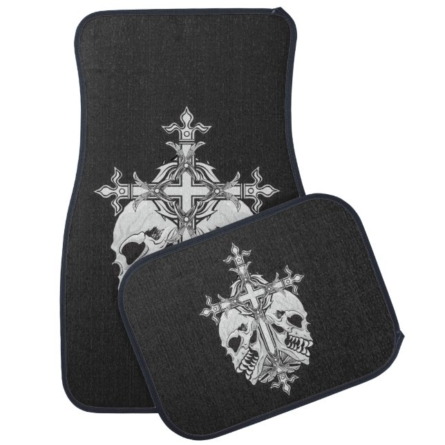 Gothic Cross with Skulls Car Mat (Set)