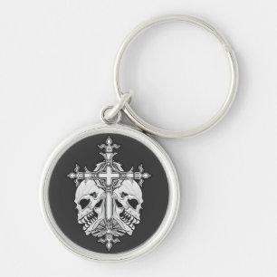 Gothic Cross with Skulls Keychain