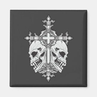 Gothic Cross with Skulls Magnet