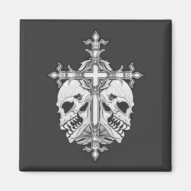 Gothic Cross with Skulls Magnet (Front)