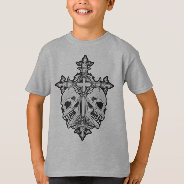 Gothic Cross with Skulls T-Shirt (Front)