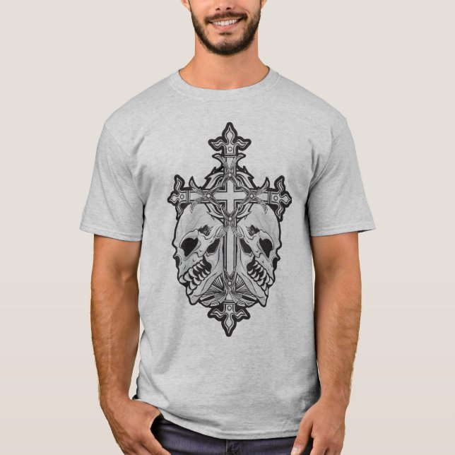 Gothic Cross with Skulls T-Shirt (Front)