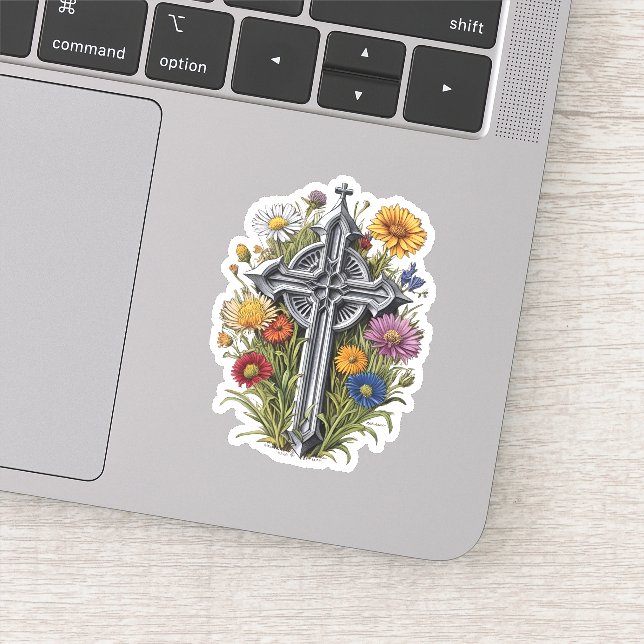 Gothic Cross with Wildflowers  Sticker (Detail)