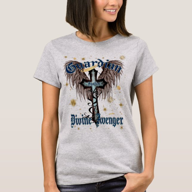 Gothic Cross With Wings Guardian Justice and Divin T-Shirt (Front)