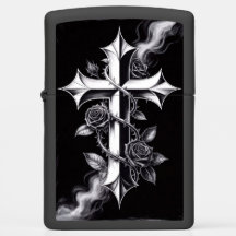 Gothic Cross Zippo with Black Rose Design #6