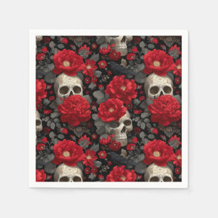 Gothic Crow and Skull Floral Seamless Pattern Napkins