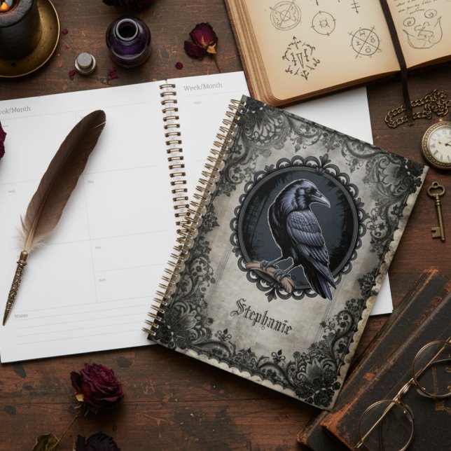 Gothic Crow Botanical Witchy Nature Gift Planner (Gothic Raven desk planner)