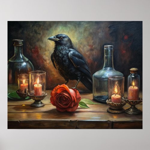 Gothic Crow Candles and Rose Poster