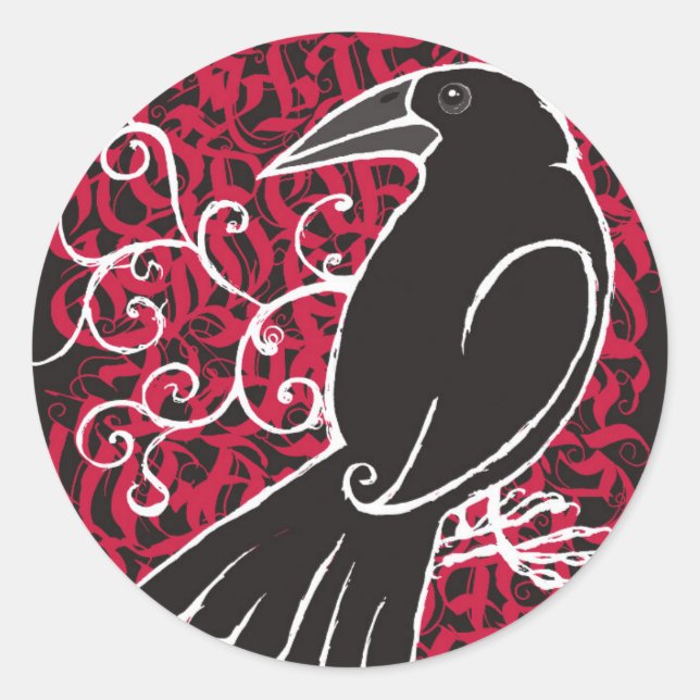 Gothic crow classic round sticker (Front)