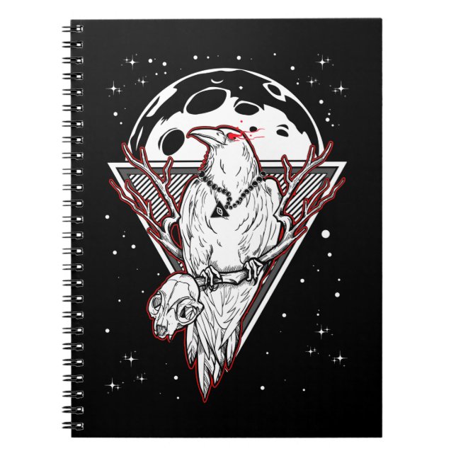 Gothic Crow Creepy Moon Witchy Bird Notebook (Front)