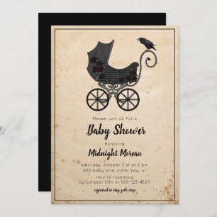Gothic Crow Floral Stroller Baby Shower Invitation