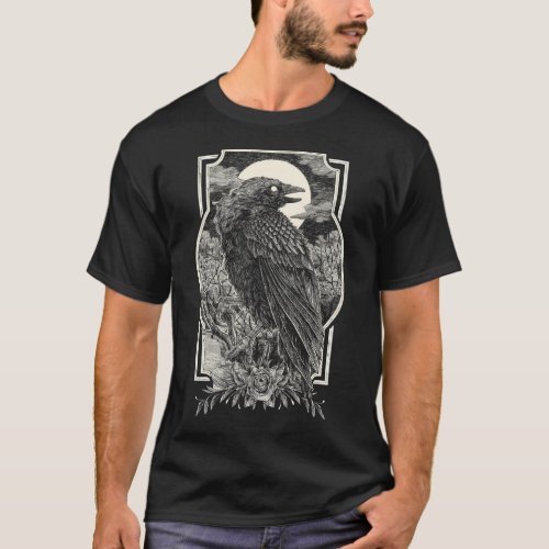 Gothic Crow Full Moon Night Awesome Artwork T_Shirt