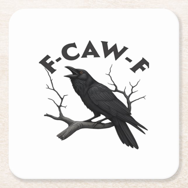 Gothic Crow Funny F-Caw-F Humor Essential Creative Square Paper Coaster (Front)