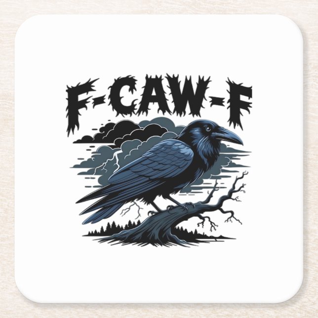 Gothic Crow Funny Humor F-Caw-F Essential Minimal  Square Paper Coaster (Front)