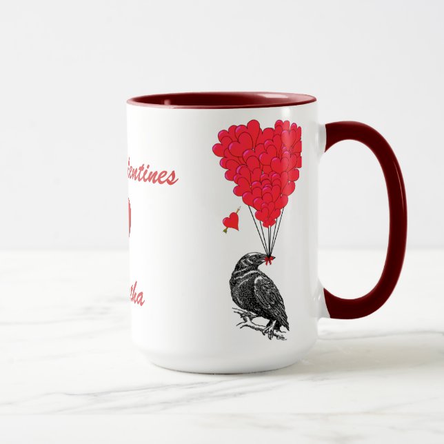 Gothic crow & love heart Valentines Mug (Right)