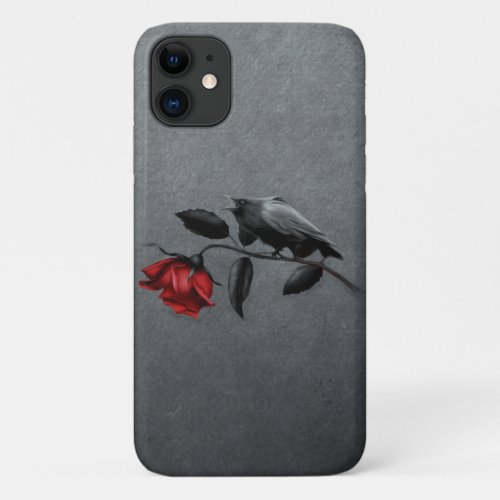 Gothic Crow on Rose iPhone 11 Case