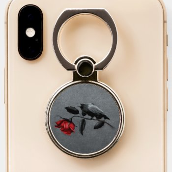 Gothic Crow On Rose Phone Grip by FantasyCases at Zazzle