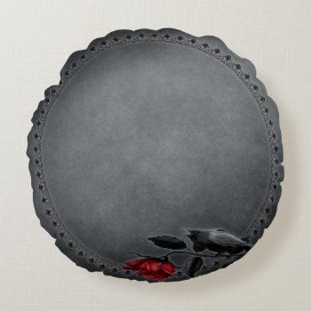 Gothic Crow On Rose Round Pillow by FantasyPillows at Zazzle