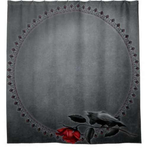 Gothic Crow on Rose Shower Curtain