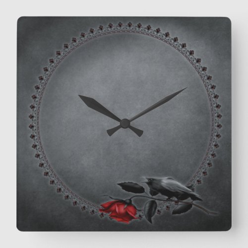 Gothic Crow on Rose Wall Clock