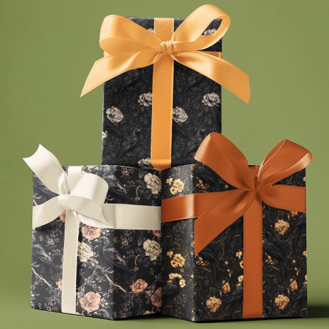 Gothic Crow Raven Floral   Wrapping Paper Sheets (Creator Uploaded)
