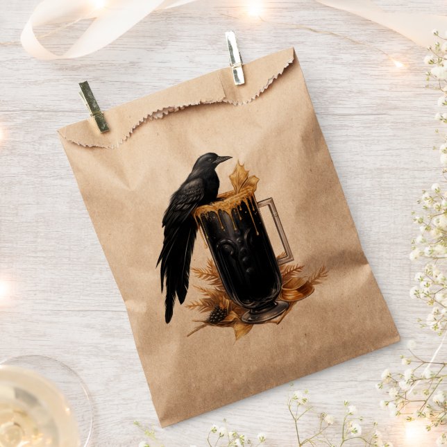 Gothic Crow Spooky Cocktail Halloween Custom Kraft Favor Bag (Clipped)