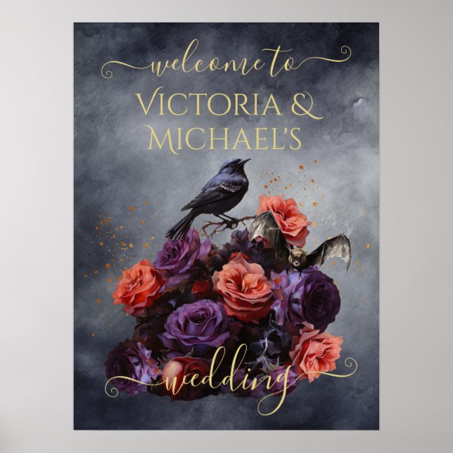 Gothic crow vampire bat dark moody wedding bouquet poster (Front)