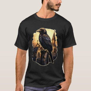 Gothic Crow With Church Goth Chapel Raven Dark Art T-Shirt
