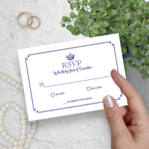 Gothic Crown Royal Blue Medieval or Fantasy RSVP Card