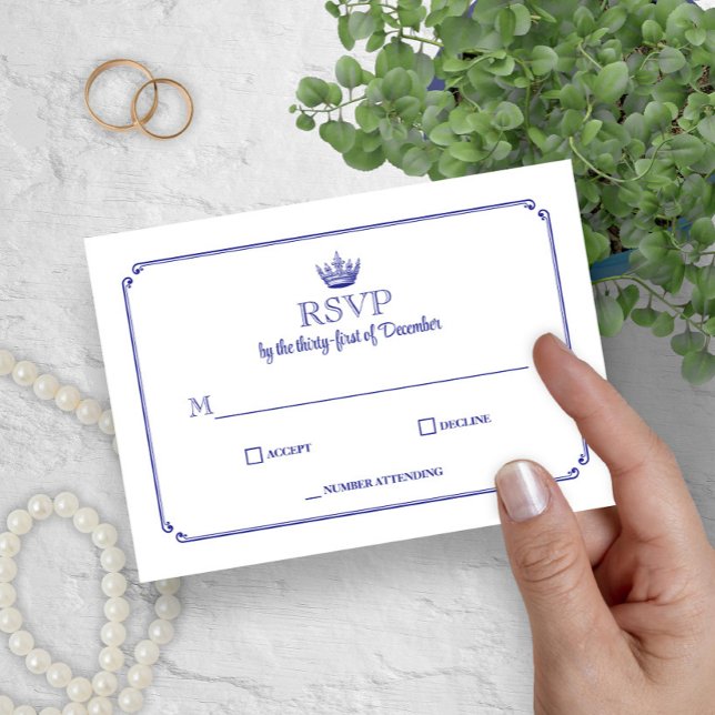 Gothic Crown Royal Blue Medieval or Fantasy RSVP Card (Creator Uploaded)