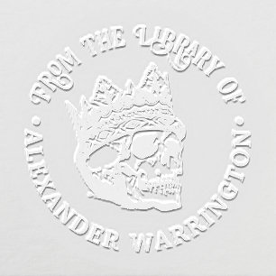 Gothic Crowned Human Skull Library Book Name Embosser