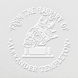 Gothic Crowned Skull on Book Library Name Embosser