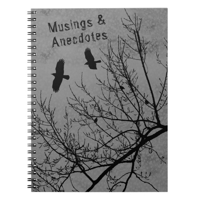 Gothic Crows and Trees Silhouette Grey Black Notebook (Front)