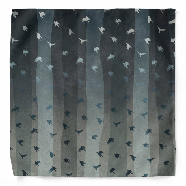 Gothic Crows Flying Ombre Stripes Green Khaki Bandana (Front)