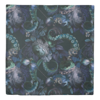 Gothic Cthulhu Turquoise Tentacle With Flowers Duvet Cover
