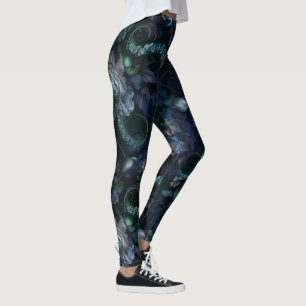 Gothic Cthulhu Turquoise Tentacle With Flowers Leggings
