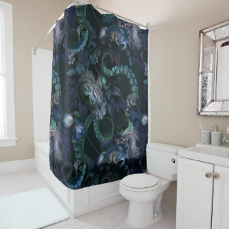 Gothic Cthulhu Turquoise Tentacle With Flowers Shower Curtain
