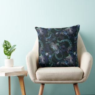 Gothic Cthulhu Turquoise Tentacle With Flowers Throw Pillow