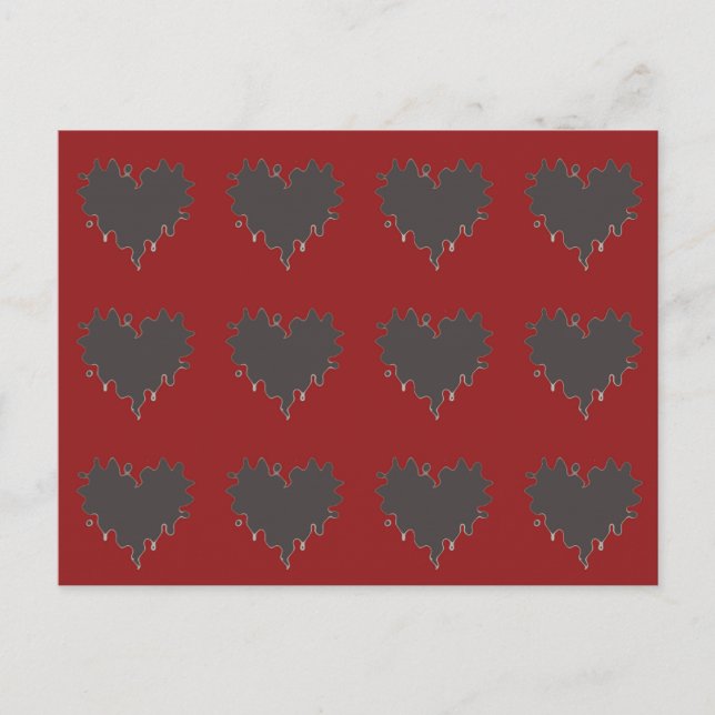 Gothic Curly Edge Black Hearts on Red Postcard (Front)