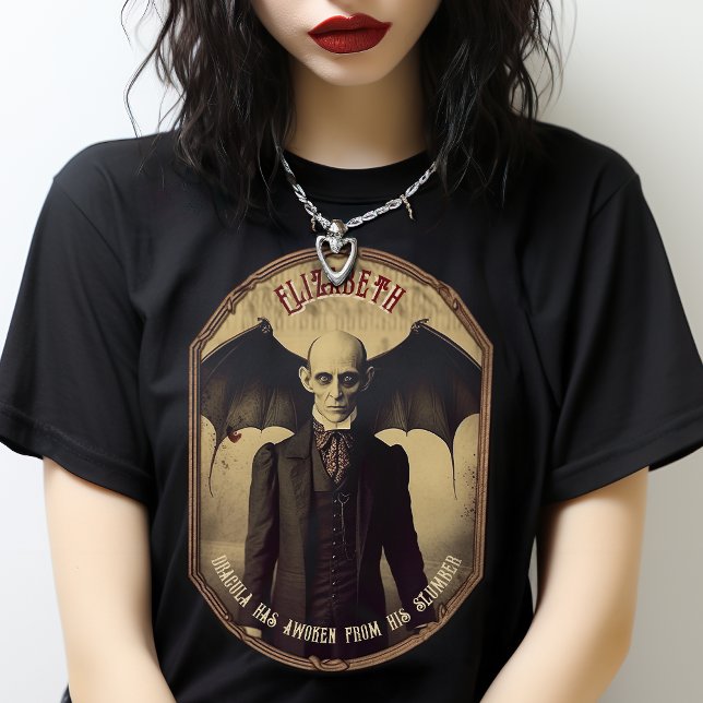Gothic Customizable Vintage Dracula Halloween T-Shirt (Vintage Gothic Vampire T Shirt, perfect for Halloween, or just to show off your alternative style.)