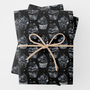 Gothic Cute Haunted Cupcakes with Hearts Wrapping Paper Sheets