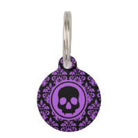 Gothic cute skull purple black spooky pet ID tag