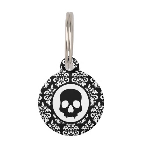 Gothic cute spooky skull elegant damask pet ID tag